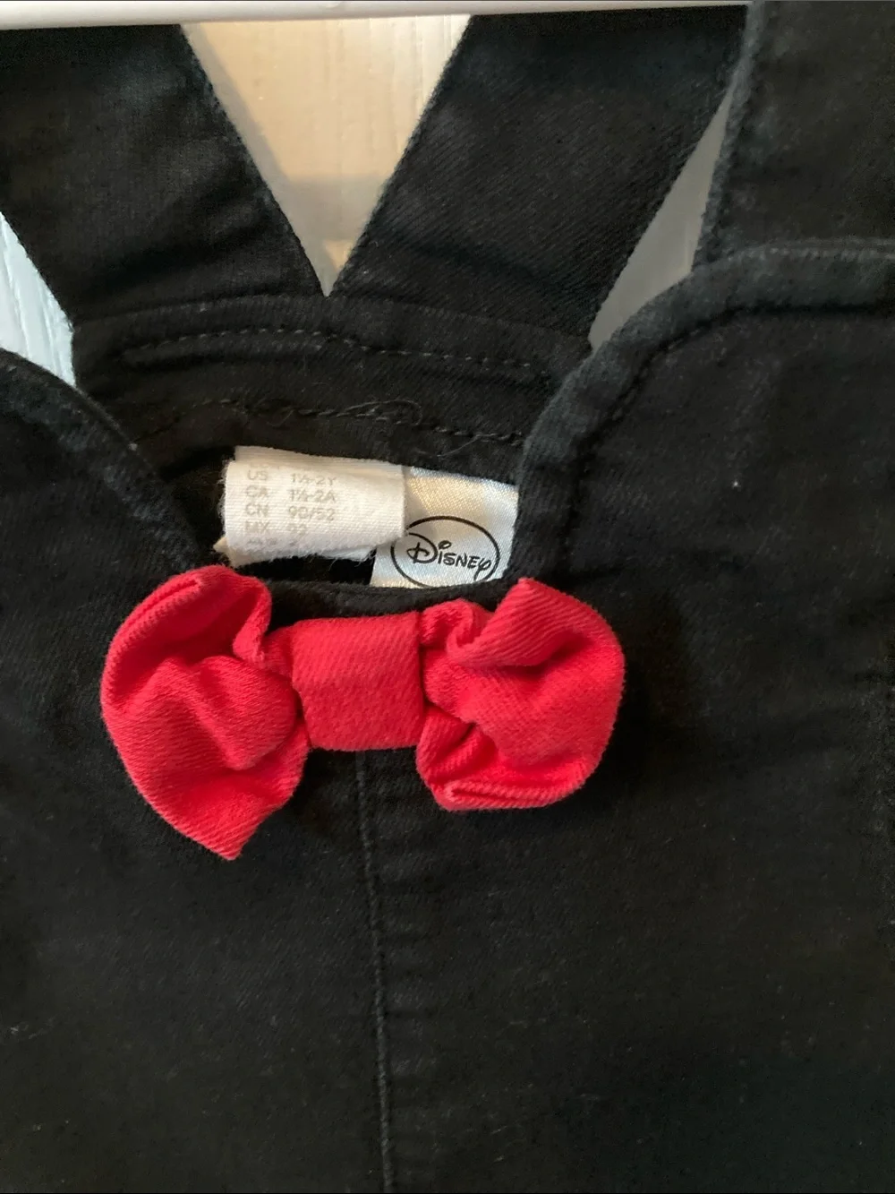 H&M Disney Black Cotton Overall Dress with Red Bow Accent